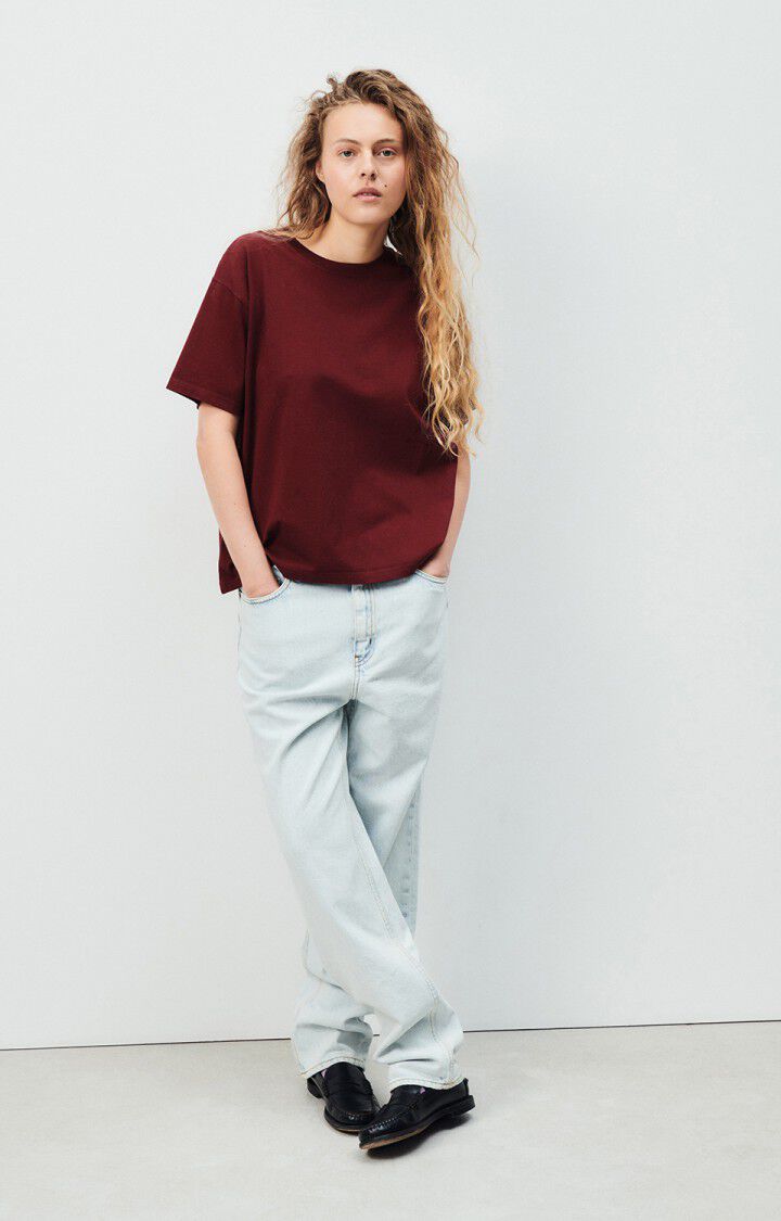 American Vintage T-shirt Femme Fizvalley - BORDEAUX VINTAGE 19 Manches Courtes Rouge - E25