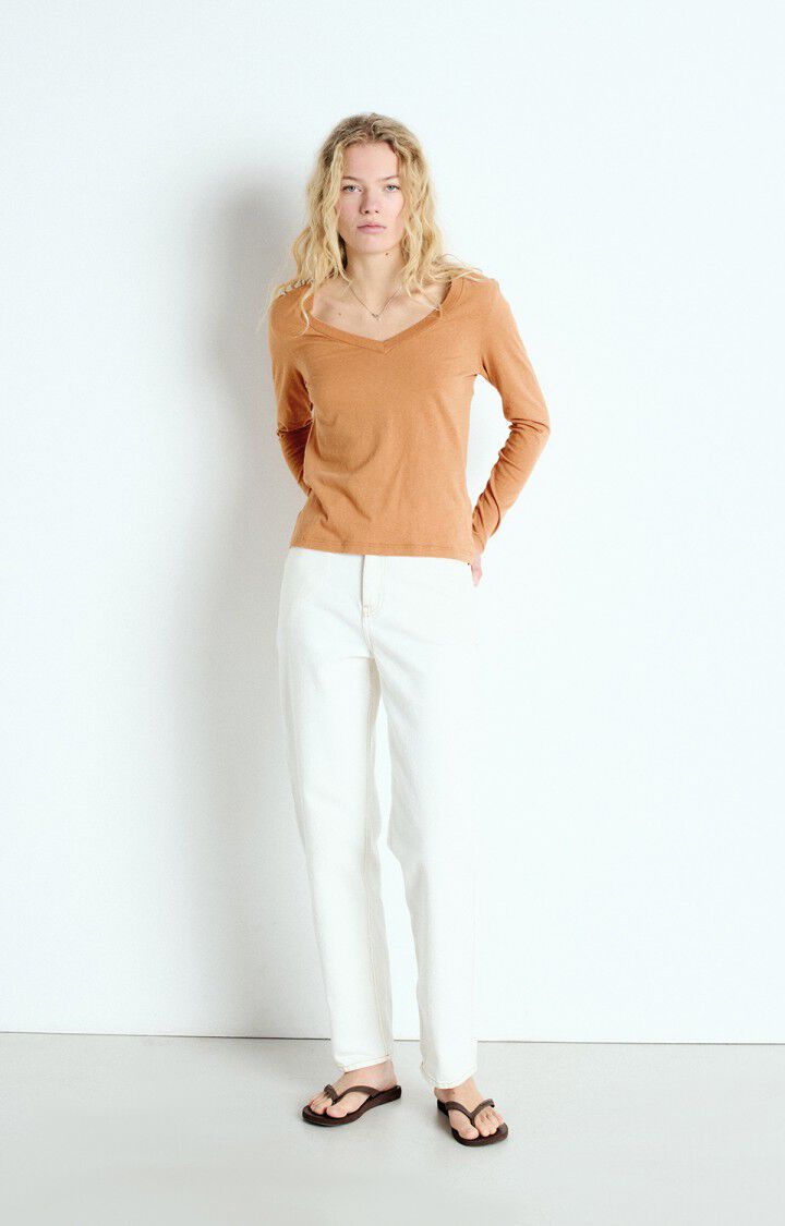 American Vintage T-shirt Femme Gamipy - NOISETIER 62 Manches Longues Marron - E25