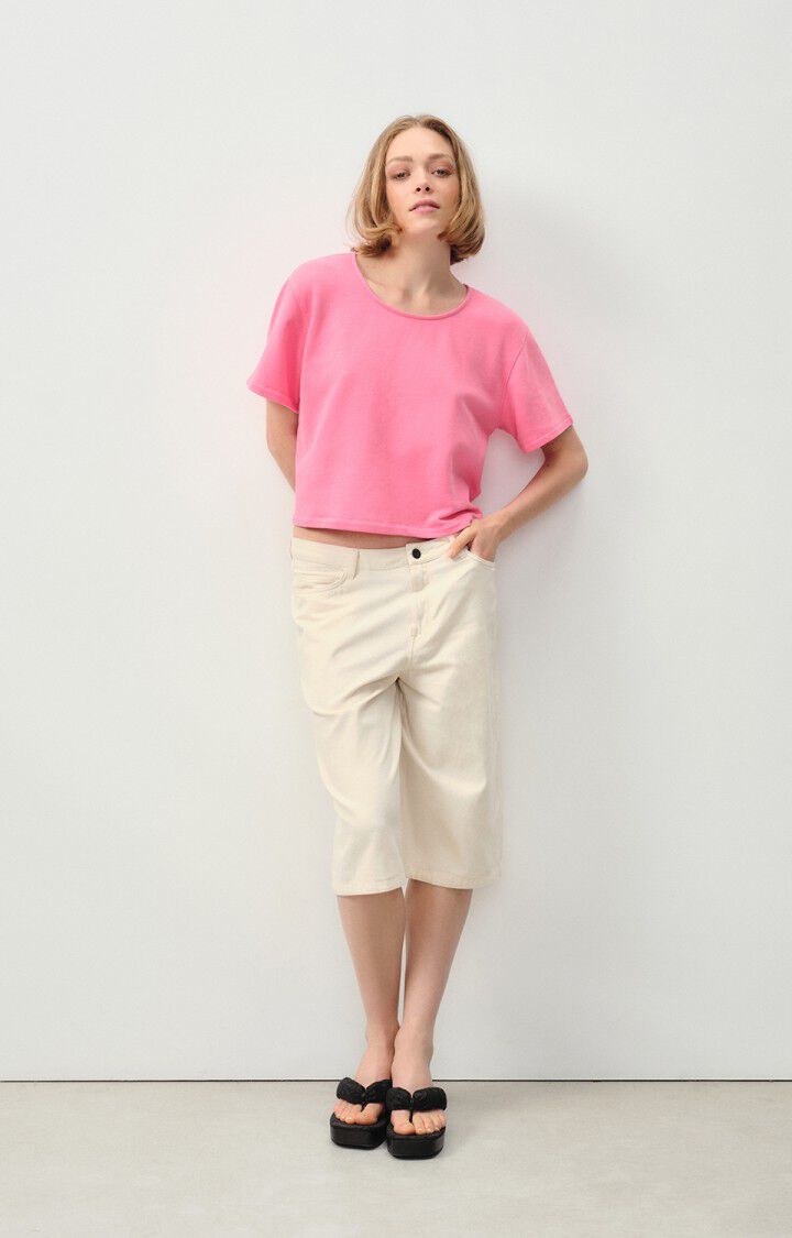 American Vintage T-shirt Femme Hapylife - BUBBLE GUM VINTAGE 19 Manches Courtes Rose - E24
