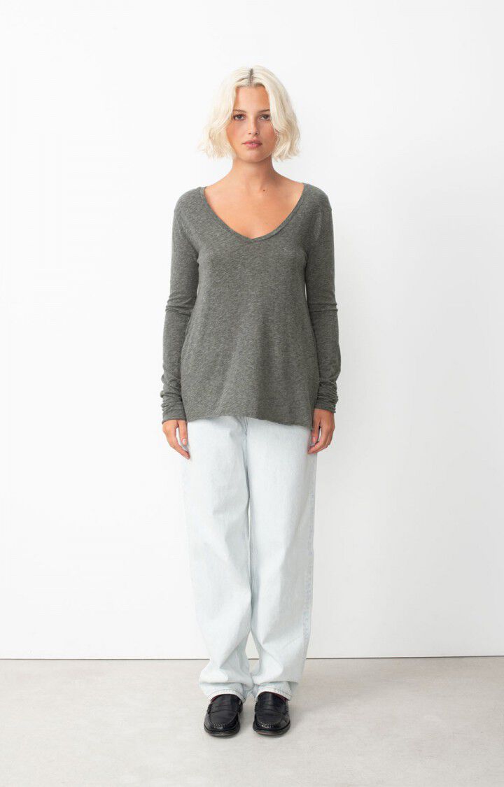 American Vintage T-shirt Femme Jacksonville - ANTHRACITE CHINE 48 Manches Longues Gris - E25