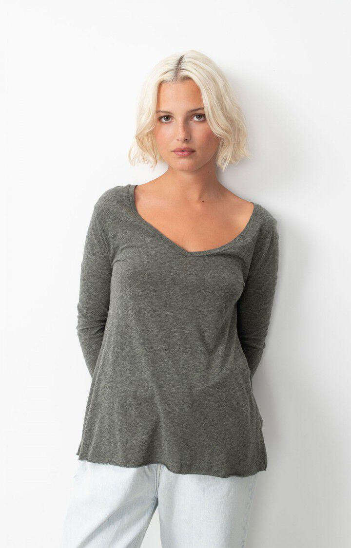 American Vintage T-shirt Femme Jacksonville - ANTHRACITE CHINE 48 Manches Longues Gris - E25