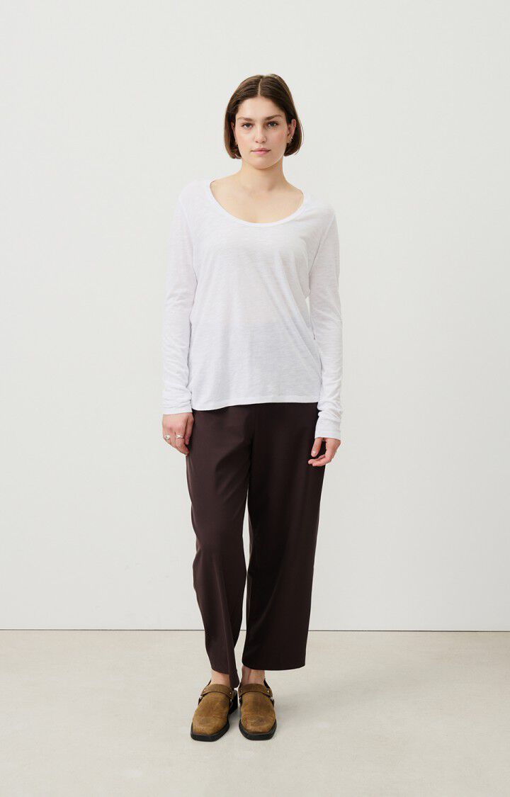 American Vintage T-shirt Femme Jacksonville - BLANC 65 Manches Longues Blanc - E25