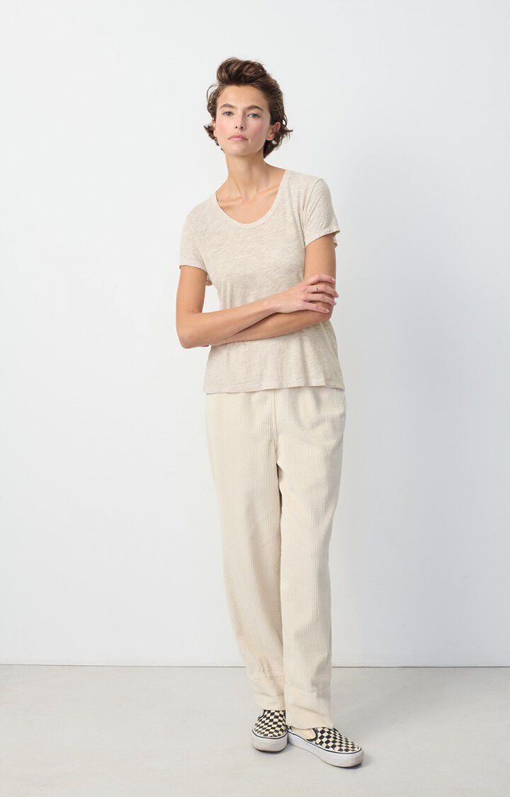 American Vintage T-shirt Femme Jacksonville - CREME CHINE 15 Manches Courtes Beige - E25