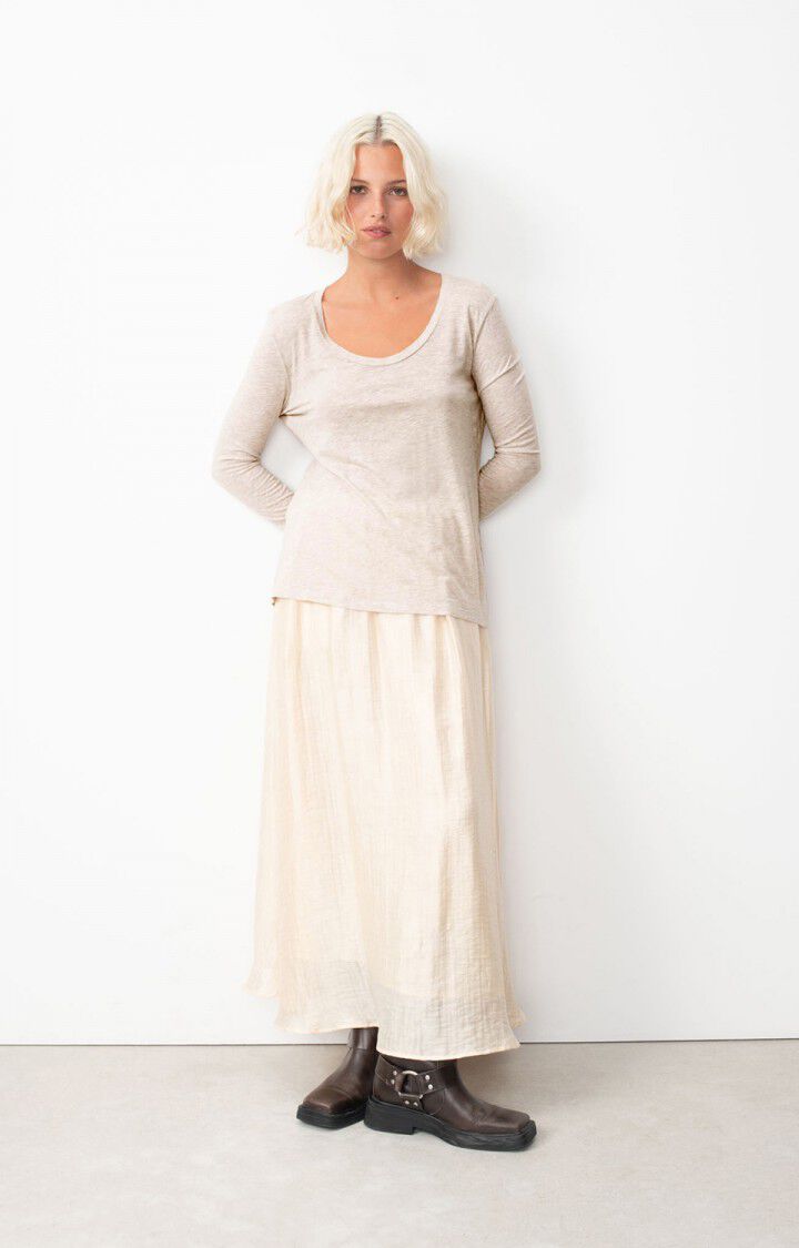 American Vintage T-shirt Femme Jacksonville - CREME CHINE 65 Manches Longues Beige - E25