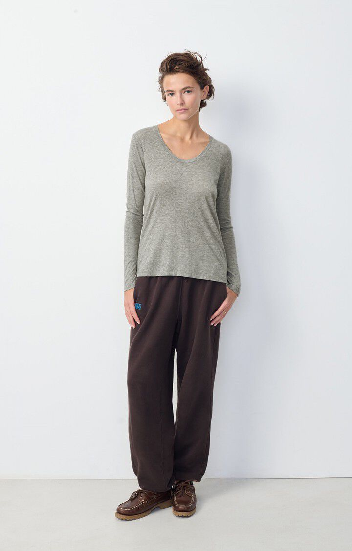 American Vintage T-shirt Femme Jacksonville - GRIS CHINE 65 Manches Longues Gris - E25