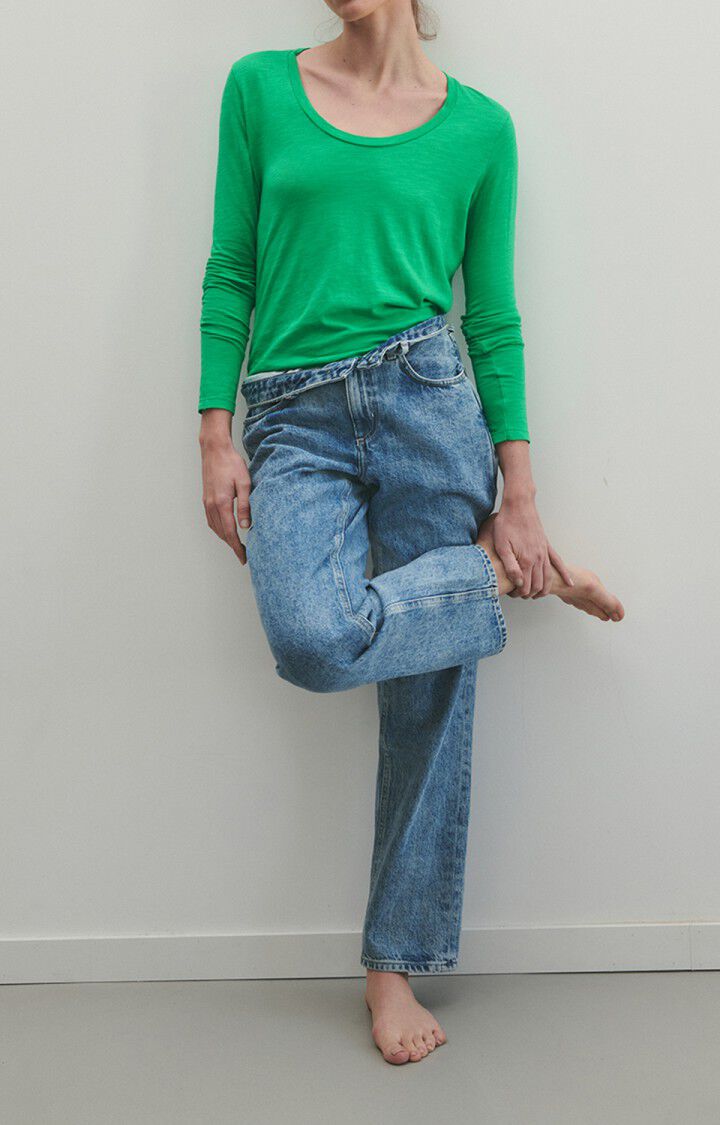 American Vintage T-shirt Femme Jacksonville - MENTHOL VINTAGE 65 Manches Longues Vert - E23