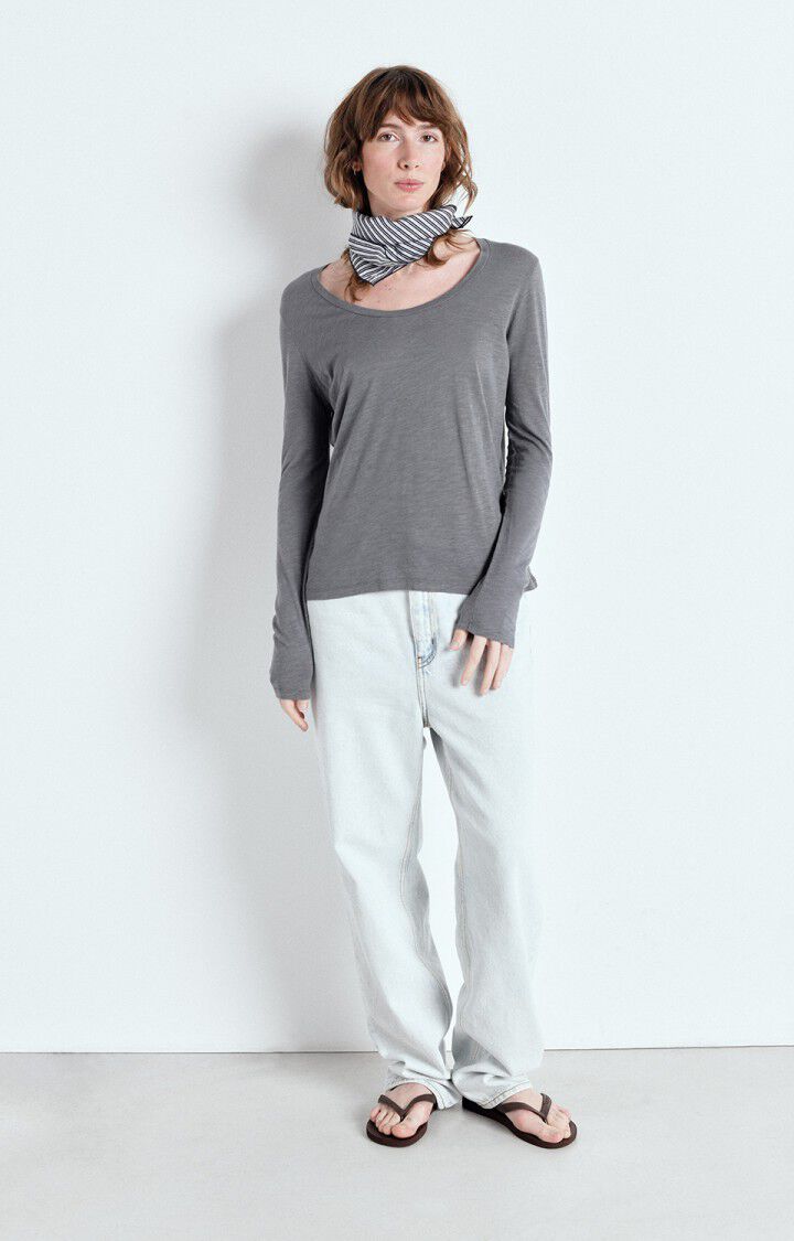 American Vintage T-shirt Femme Jacksonville - METAL VINTAGE 65 Manches Longues Gris - E25