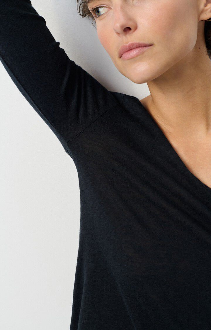 American Vintage T-shirt Femme Jacksonville - NOIR 48 Manches Longues Noir - E25