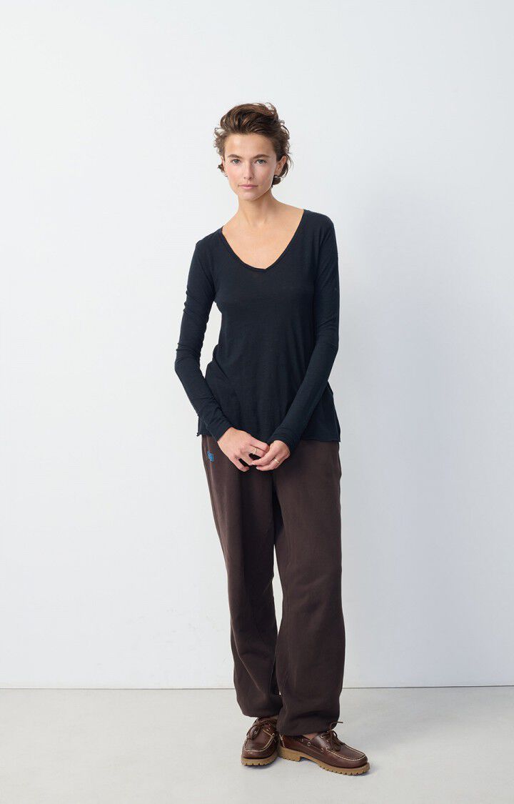 American Vintage T-shirt Femme Jacksonville - NOIR 48 Manches Longues Noir - E25