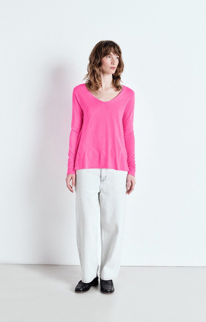 American Vintage T-shirt Femme Jacksonville - ROSE FLUO 68 Manches Longues Rose - E25