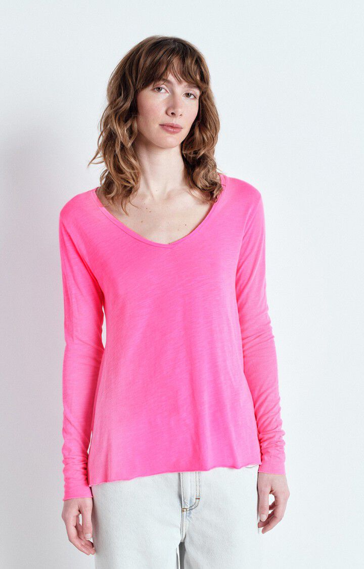 American Vintage T-shirt Femme Jacksonville - ROSE FLUO 68 Manches Longues Rose - E25