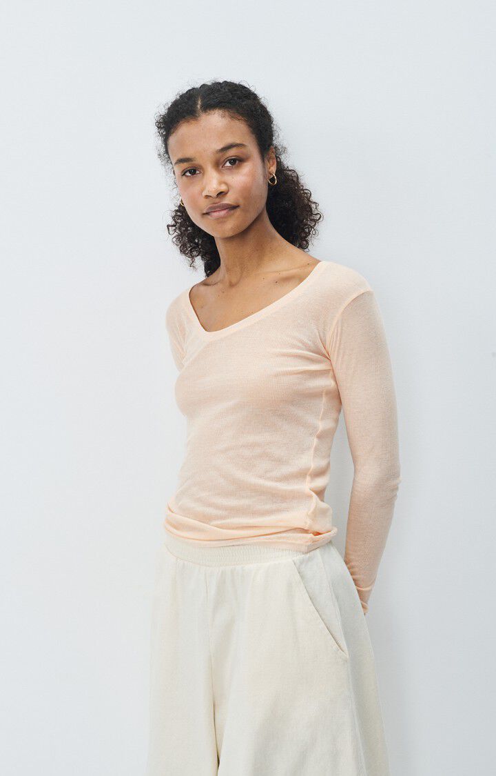 american vintage T-shirt femme Massachusetts - BISCUIT VINTAGE 65 Manches longues Beige - E25