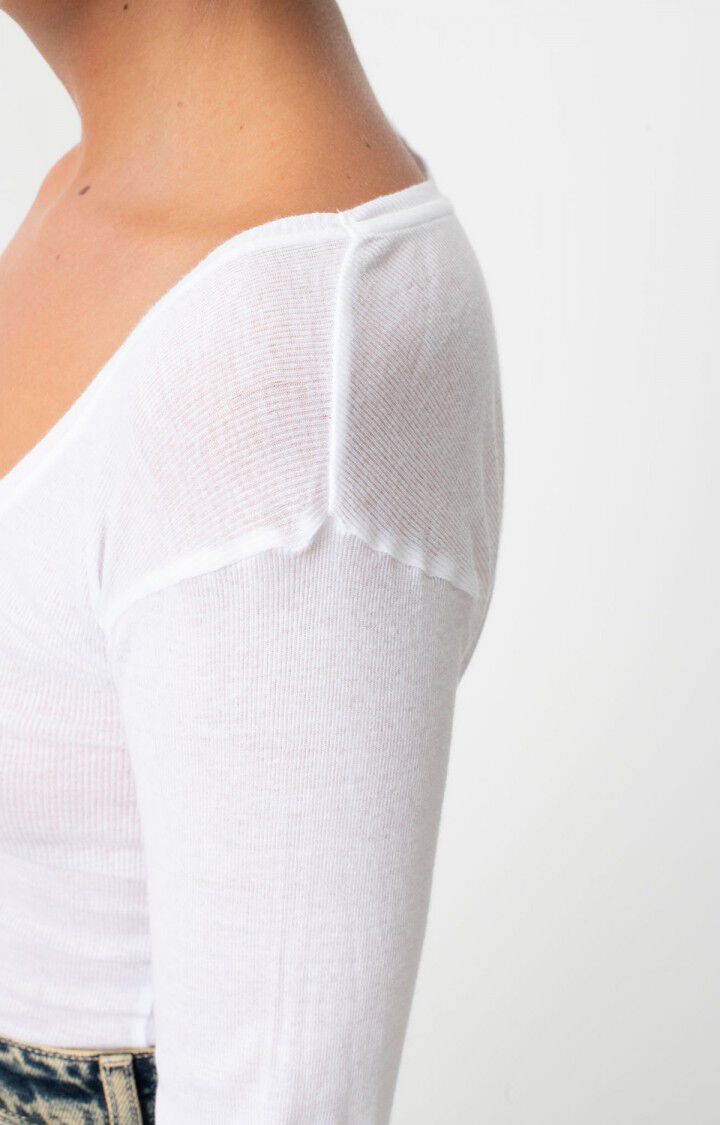 American Vintage T-shirt Femme Massachusetts - BLANC 65 Manches Longues Blanc - E25