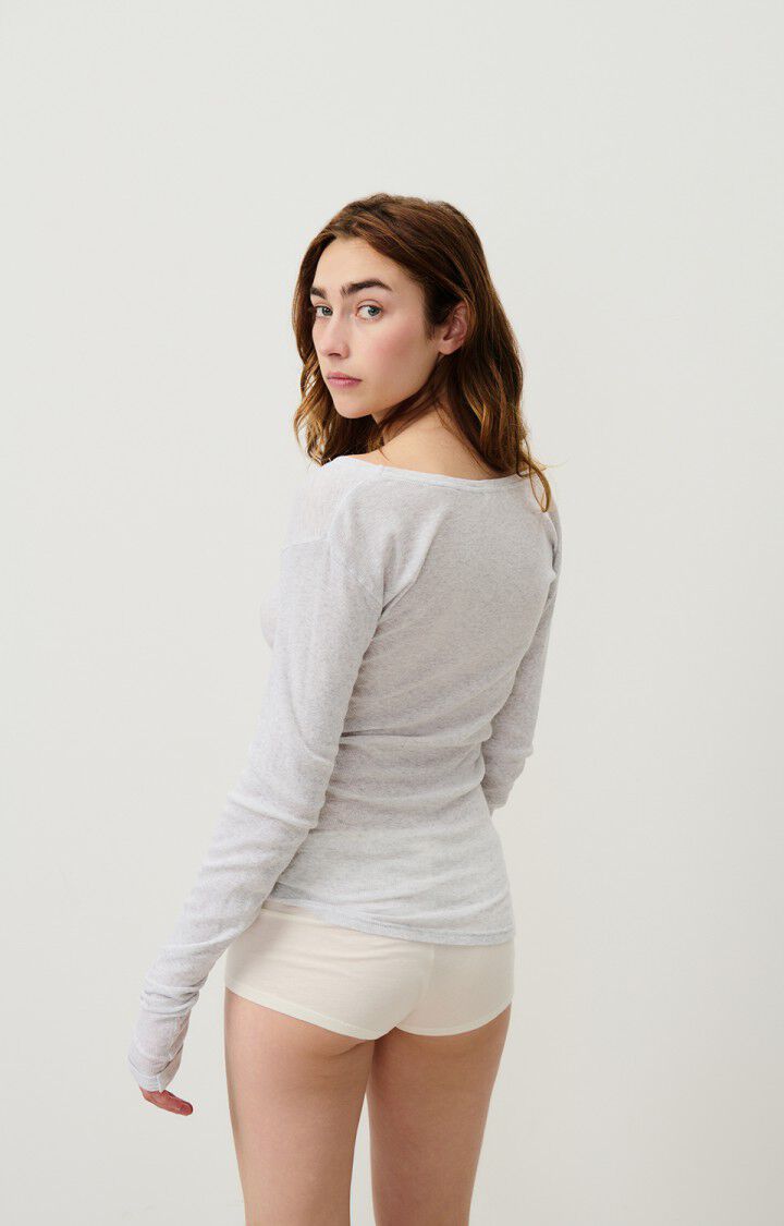 American Vintage T-shirt Femme Massachusetts - GRIS CHINE 65 Manches Longues Gris - E25