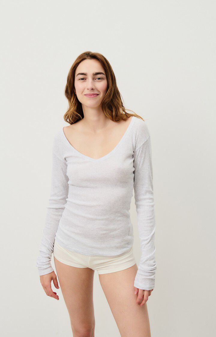 American Vintage T-shirt Femme Massachusetts - GRIS CHINE 65 Manches Longues Gris - E25