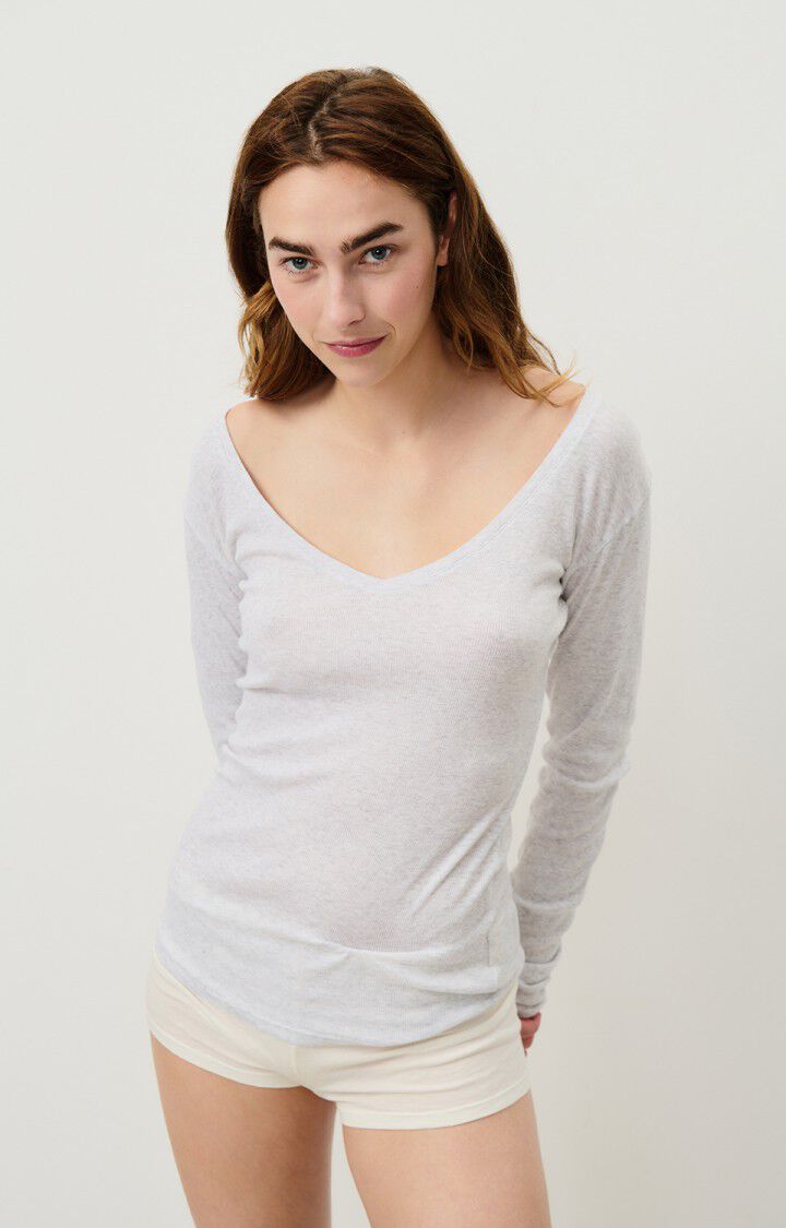 American Vintage T-shirt Femme Massachusetts - GRIS CHINE 65 Manches Longues Gris - E25