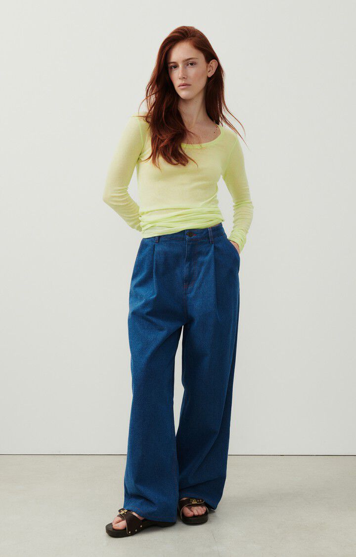 American Vintage T-shirt Femme Massachusetts - LIME VINTAGE 77 Manches Longues Jaune - E24