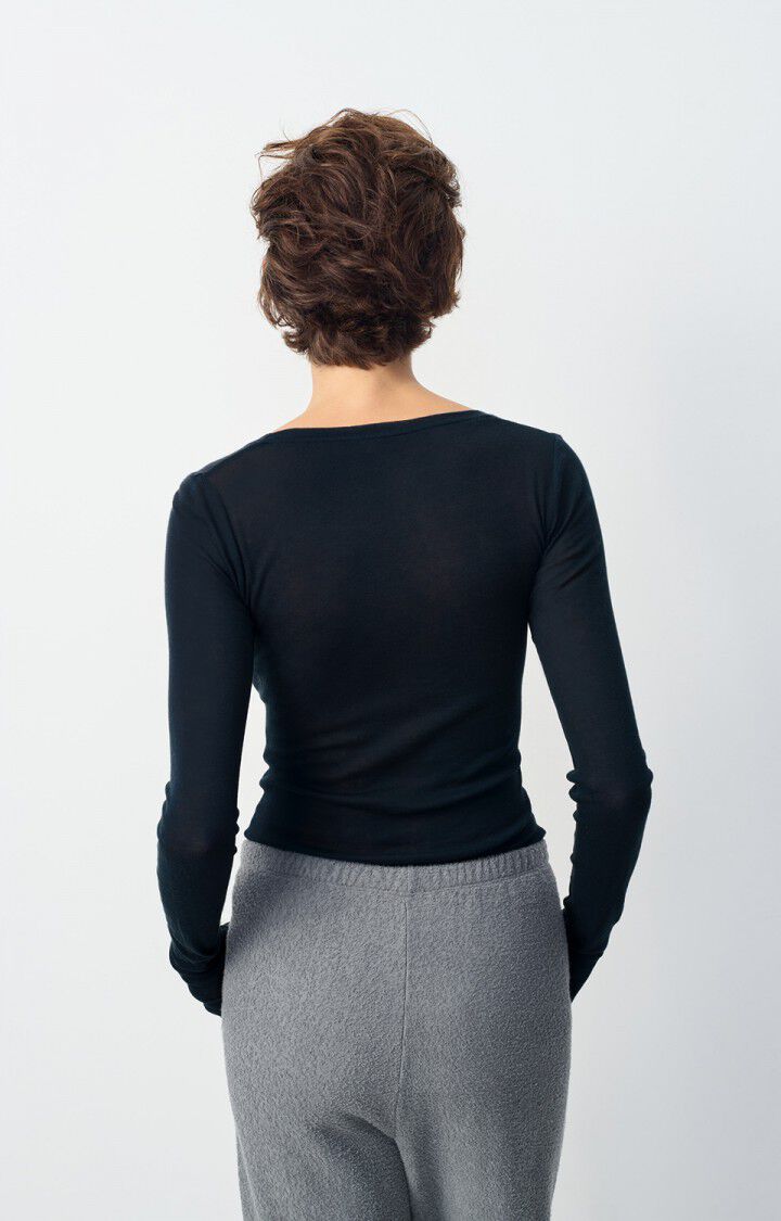 American Vintage T-shirt Femme Massachusetts - NAVY 77 Manches Longues Bleu - E25