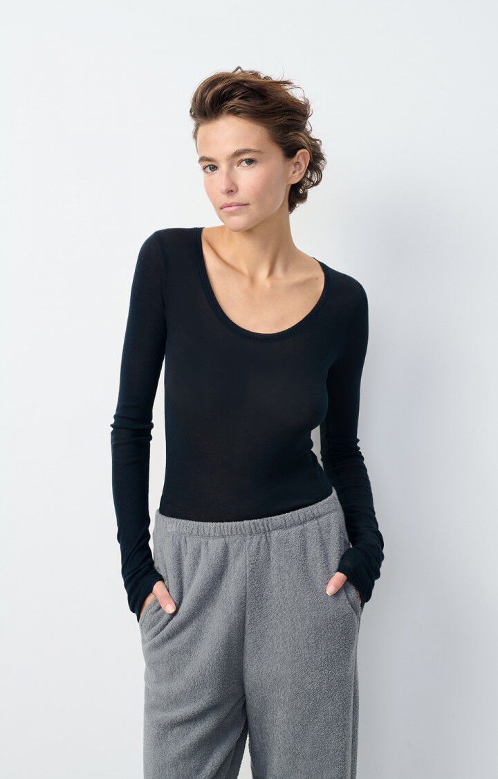 american vintage T-shirt femme Massachusetts - NAVY 77 Manches longues Bleu - E25