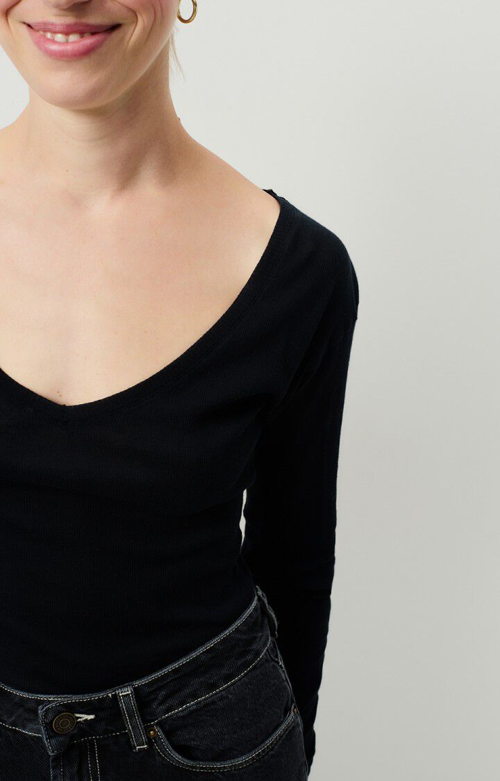 American Vintage T-shirt Femme Massachusetts - NOIR 65 Manches Longues Noir - E25