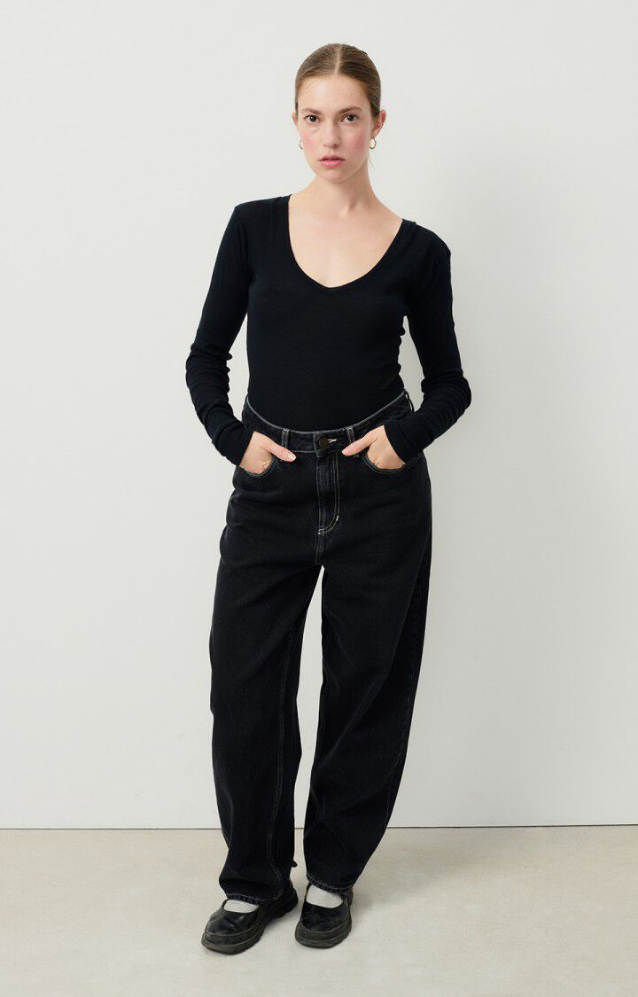 american vintage T-shirt femme Massachusetts - NOIR 65 Manches longues Noir - E25