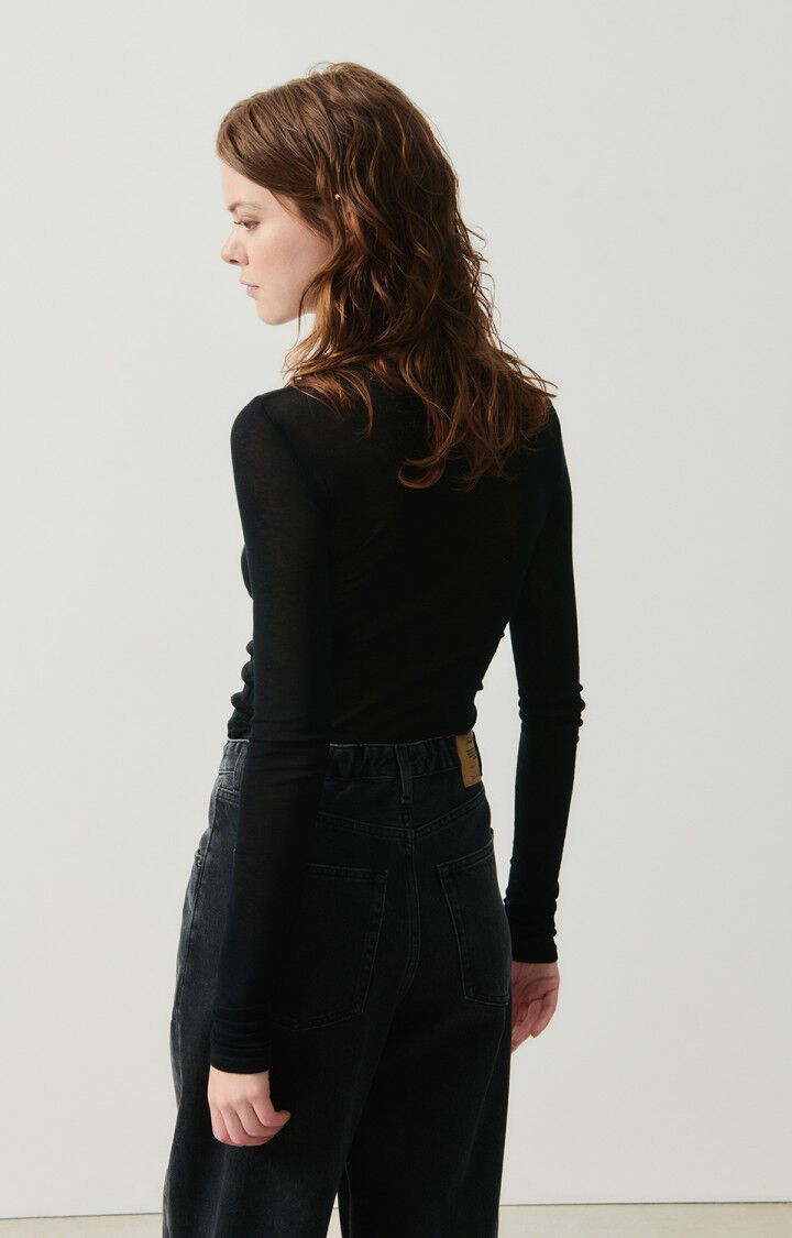 American Vintage T-shirt Femme Massachusetts - NOIR 77 Manches Longues Noir - E25