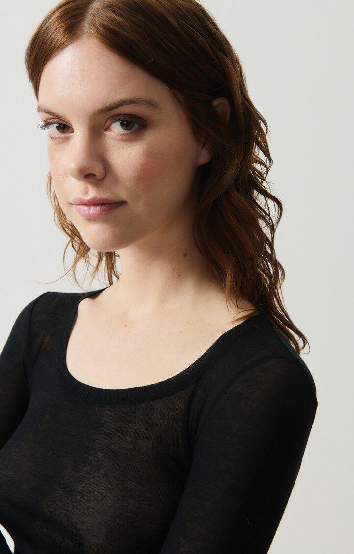 American Vintage T-shirt Femme Massachusetts - NOIR 77 Manches Longues Noir - E25