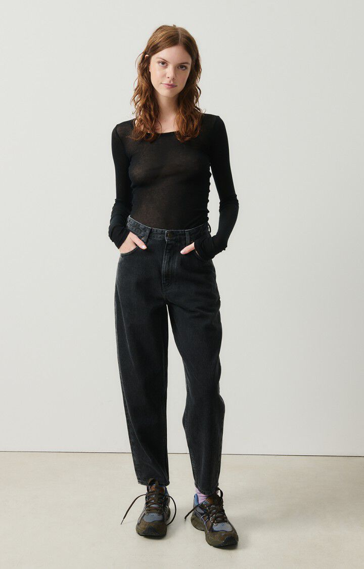 American Vintage T-shirt Femme Massachusetts - NOIR 77 Manches Longues Noir - E25