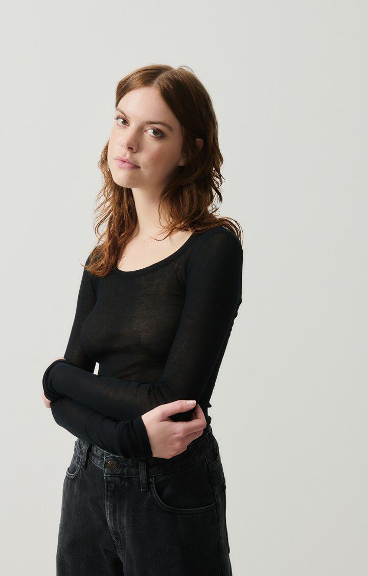 american vintage T-shirt femme Massachusetts - NOIR 77 Manches longues Noir - E25