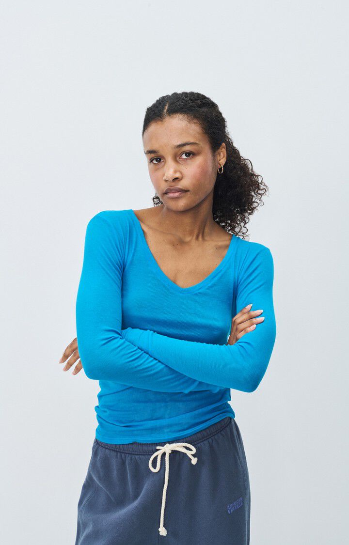 american vintage T-shirt femme Massachusetts - PARADISE VINTAGE 65 Manches longues Bleu - E25