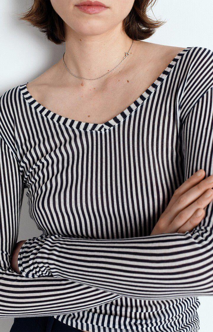 American Vintage T-shirt Femme Massachusetts - RAYURES NAVY 65 Manches Longues Bleu - E25