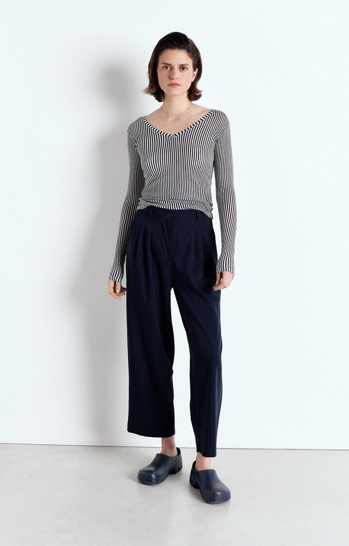 American Vintage T-shirt Femme Massachusetts - RAYURES NAVY 65 Manches Longues Bleu - E25