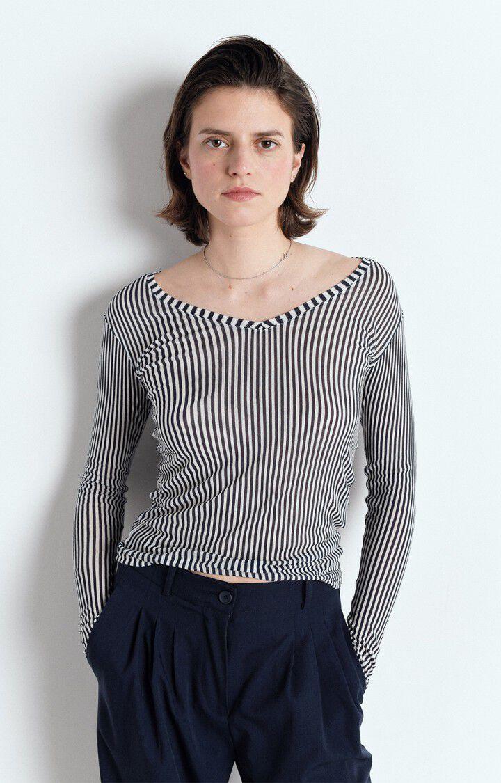 american vintage T-shirt femme Massachusetts - RAYURES NAVY 65 Manches longues Bleu - E25