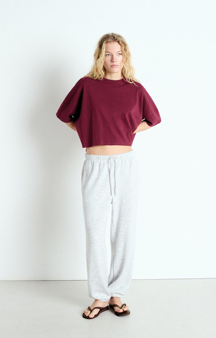 American Vintage T-shirt Femme Ouky - BORDEAUX VINTAGE 14 Manches Courtes Rouge - E25