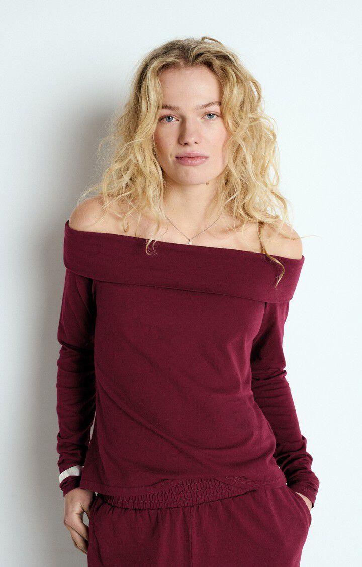 american vintage T-shirt femme Ouky - BORDEAUX VINTAGE 62 Manches longues Rouge - E25