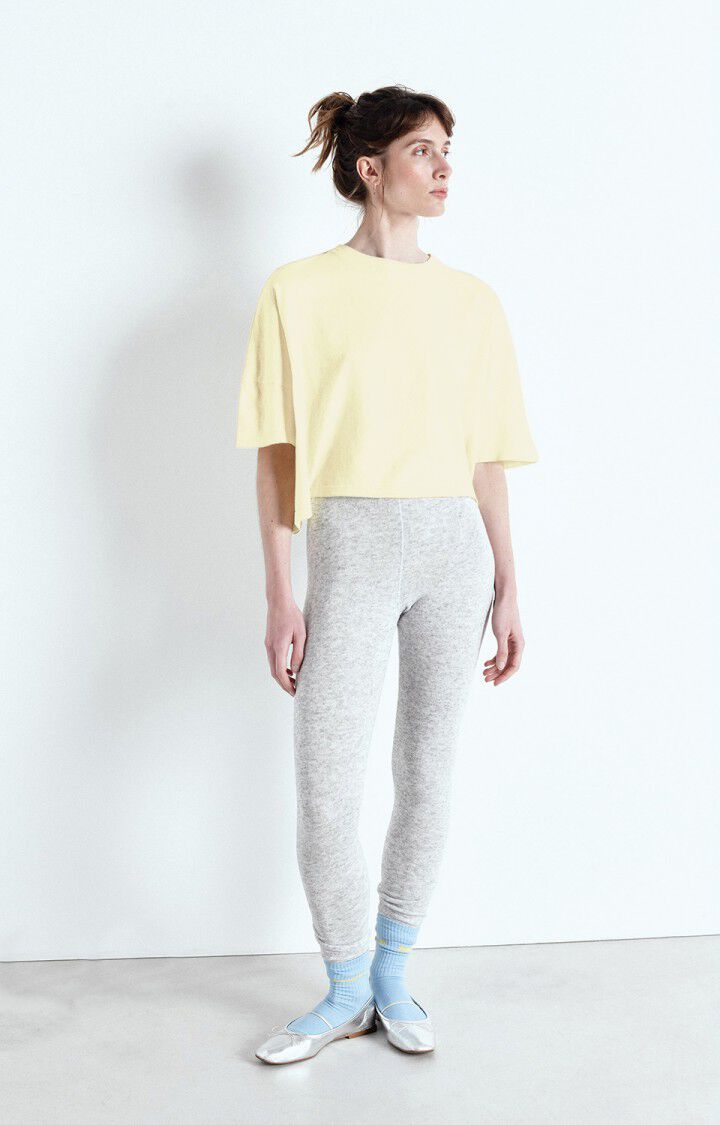 American Vintage T-shirt Femme Ouky - CREME ANGLAISE VINTAGE 14 Manches Courtes Jaune - E25