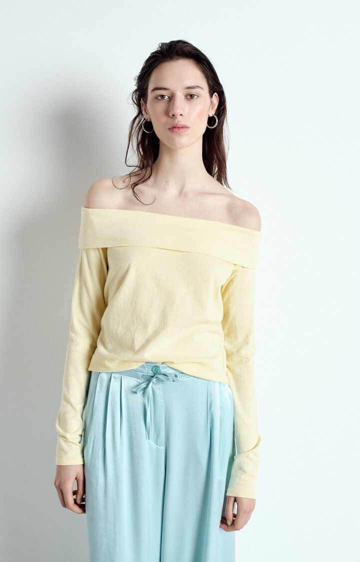 american vintage T-shirt femme Ouky - CREME ANGLAISE VINTAGE 62 Manches longues Jaune - E25