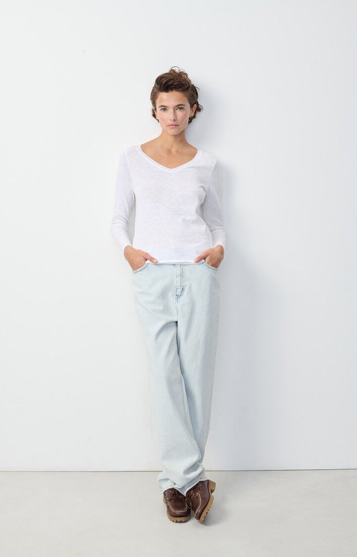 American Vintage T-shirt Femme Sonoma - BLANC 59 Manches Longues Blanc - E25