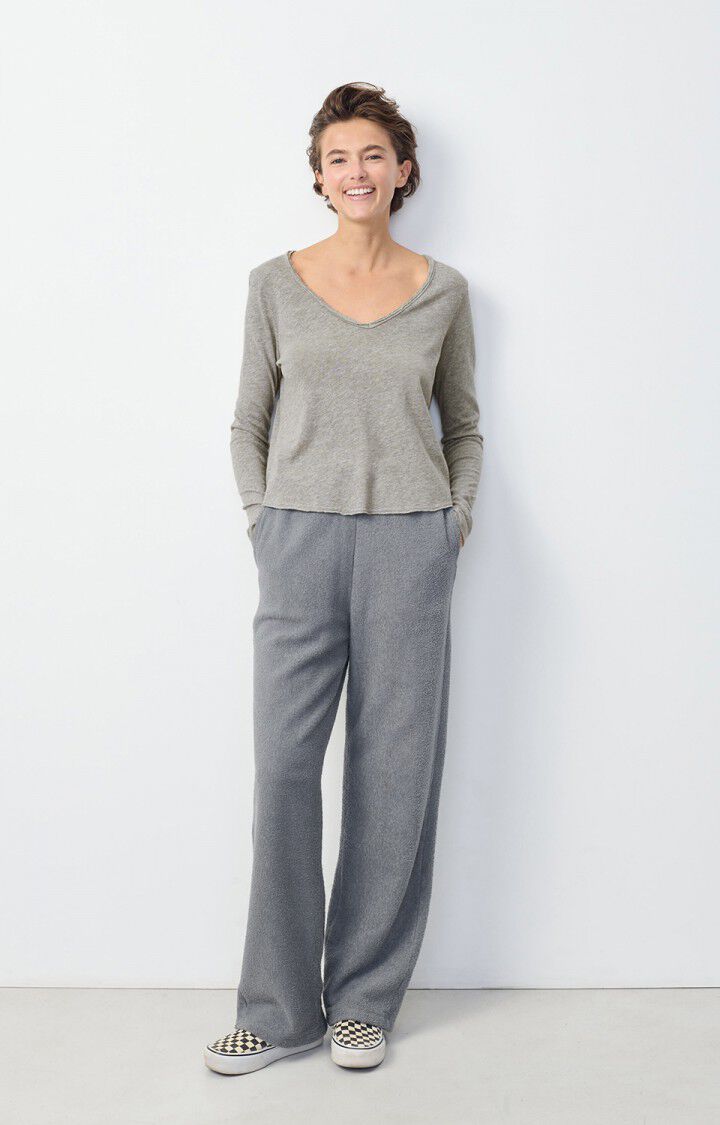 American Vintage T-shirt Femme Sonoma - GRIS CHINE 60 Manches Longues Gris - E25