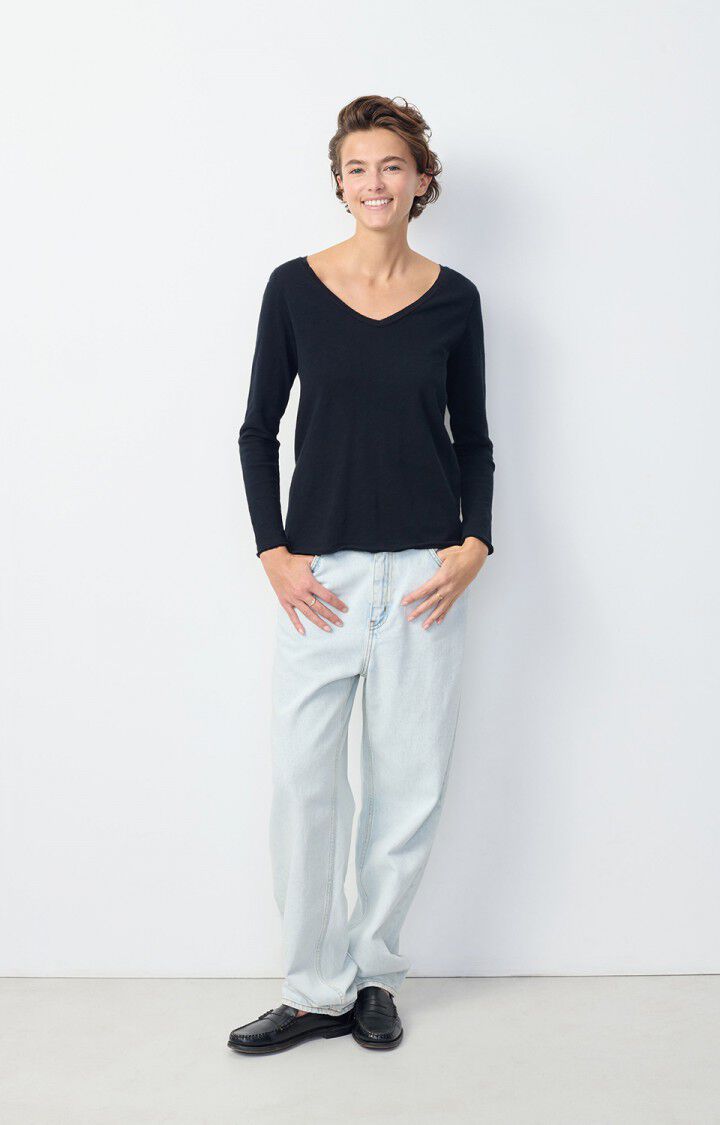 American Vintage T-shirt Femme Sonoma - NOIR 59 Manches Longues Noir - E25