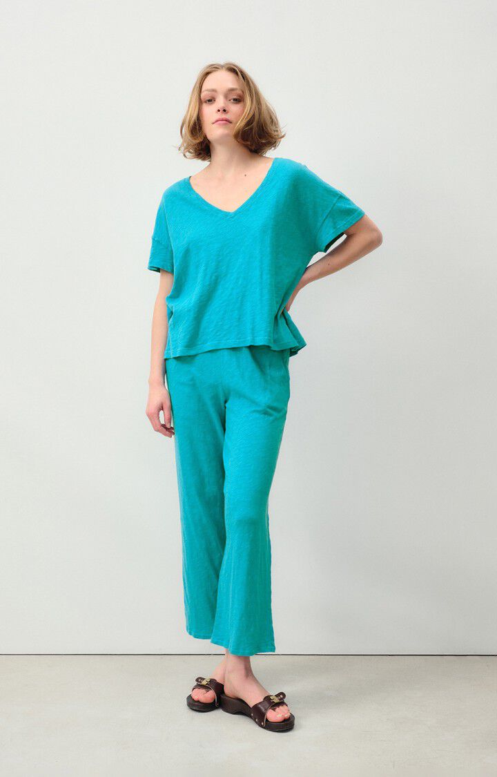 American Vintage T-shirt Femme Sully - TROPICAL 10 Manches Courtes Bleu - E24