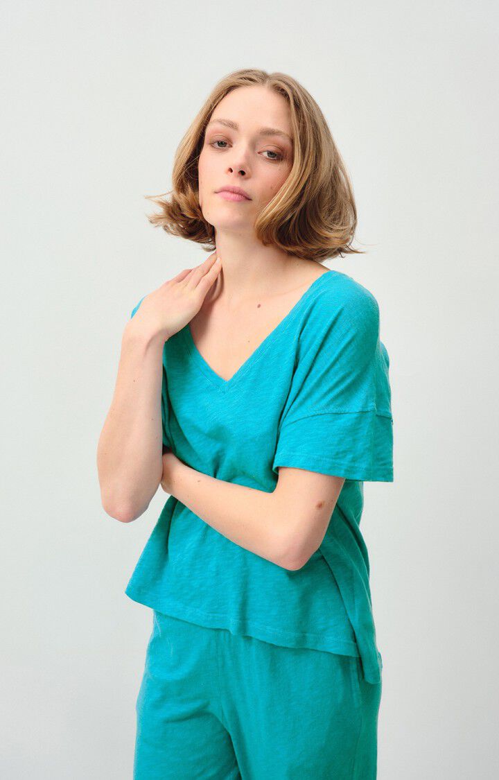 american vintage T-shirt femme Sully - TROPICAL 10 Manches courtes Bleu - E24