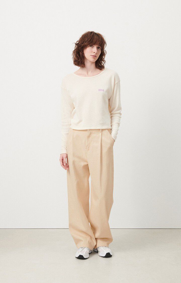 American Vintage T-shirt Femme Vifabeach - ECRU 54 Manches Longues Beige - E24