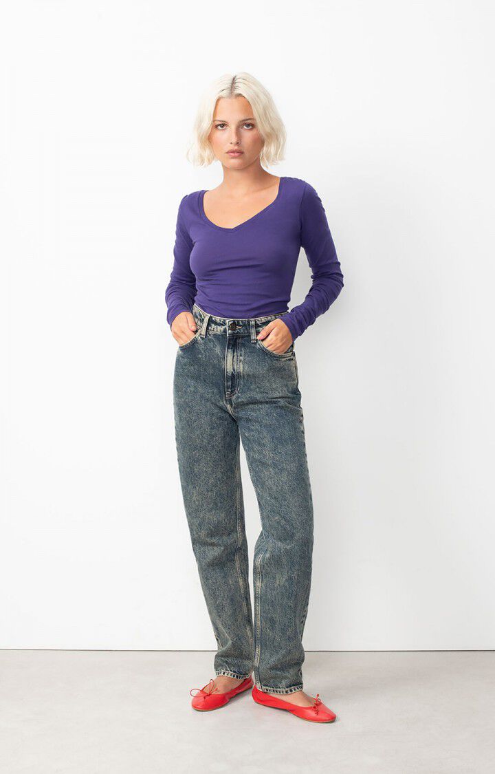 american vintage T-shirt femme Xoubow - GALACTIQUE 74 Manches longues Violet - H24