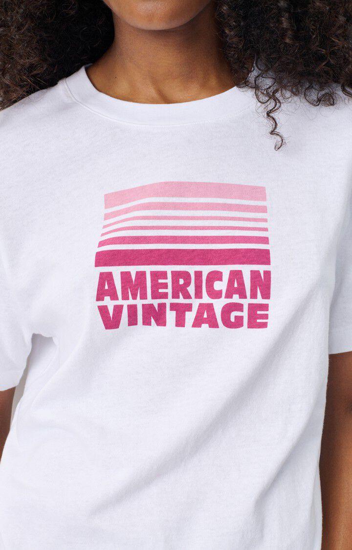American Vintage T-shirt Femme Ykobow - BLANC PRINT FUCHSIA 22 Manches Courtes Blanc - H24