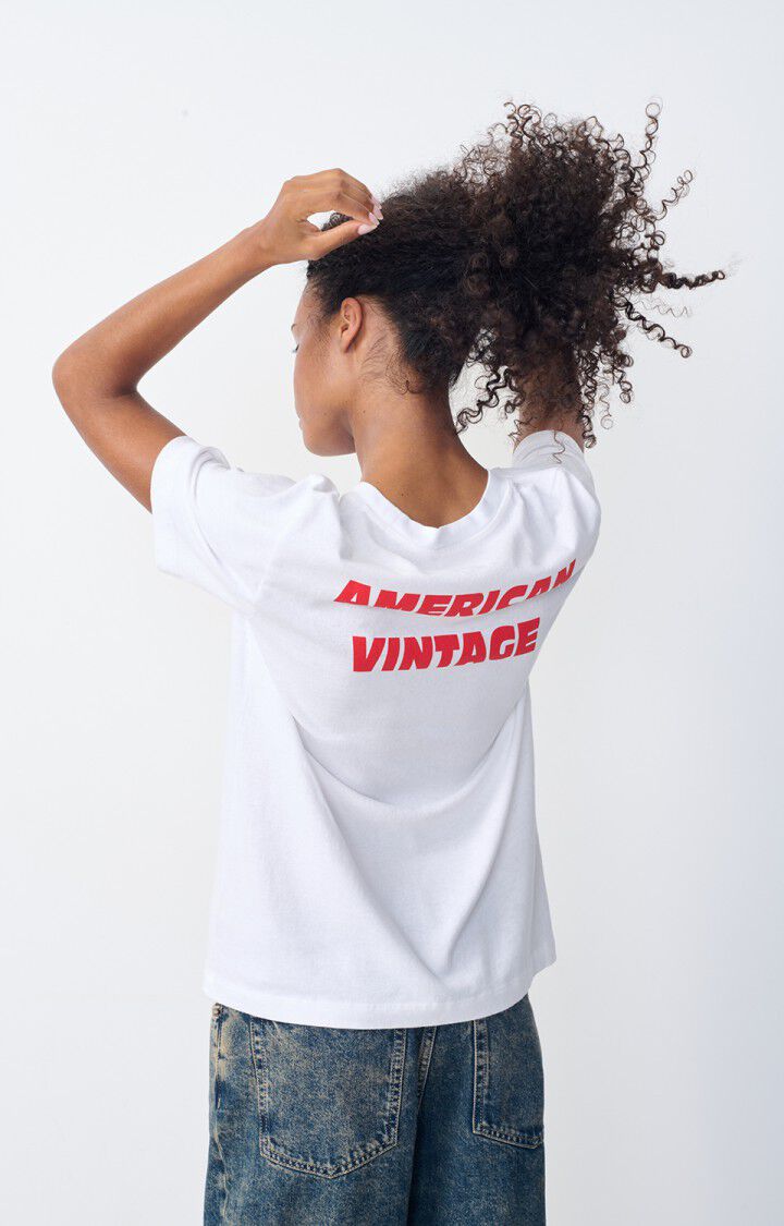 American Vintage T-shirt Femme Ykobow - BLANC PRINT VERT 22 Manches Courtes Blanc - H24