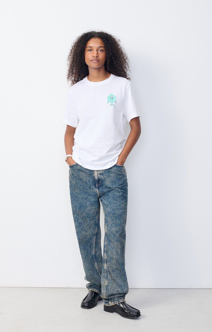 American Vintage T-shirt Femme Ykobow - BLANC PRINT VERT 22 Manches Courtes Blanc - H24