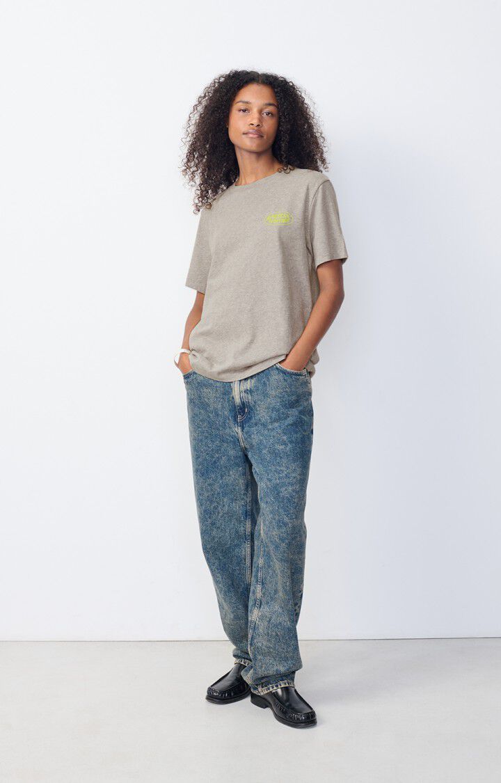 American Vintage T-shirt Femme Ykobow - GRIS CHINE PRINT JAUNE 22 Manches Courtes Gris - H24