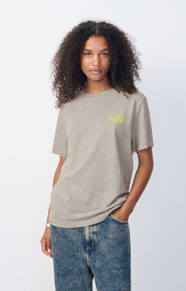 american vintage T-shirt femme Ykobow - GRIS CHINE PRINT JAUNE 22 Manches courtes Gris - H24