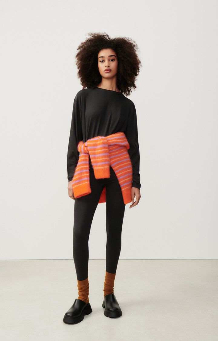 American Vintage T-shirt Femme Ypawood - CARBONE CHINE 55 Manches Longues Noir - E25